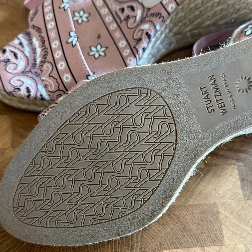 Stuart Weitzman Pink Paisley Espadrille Wedge Sandals